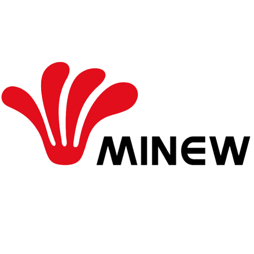 Minew Logo with a red symbol to the left of black lettering