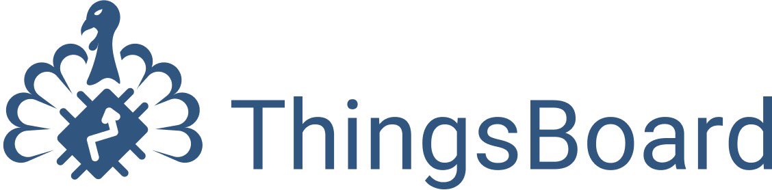 A symbol of a peacock in navy blue with Thingsboard written to the right