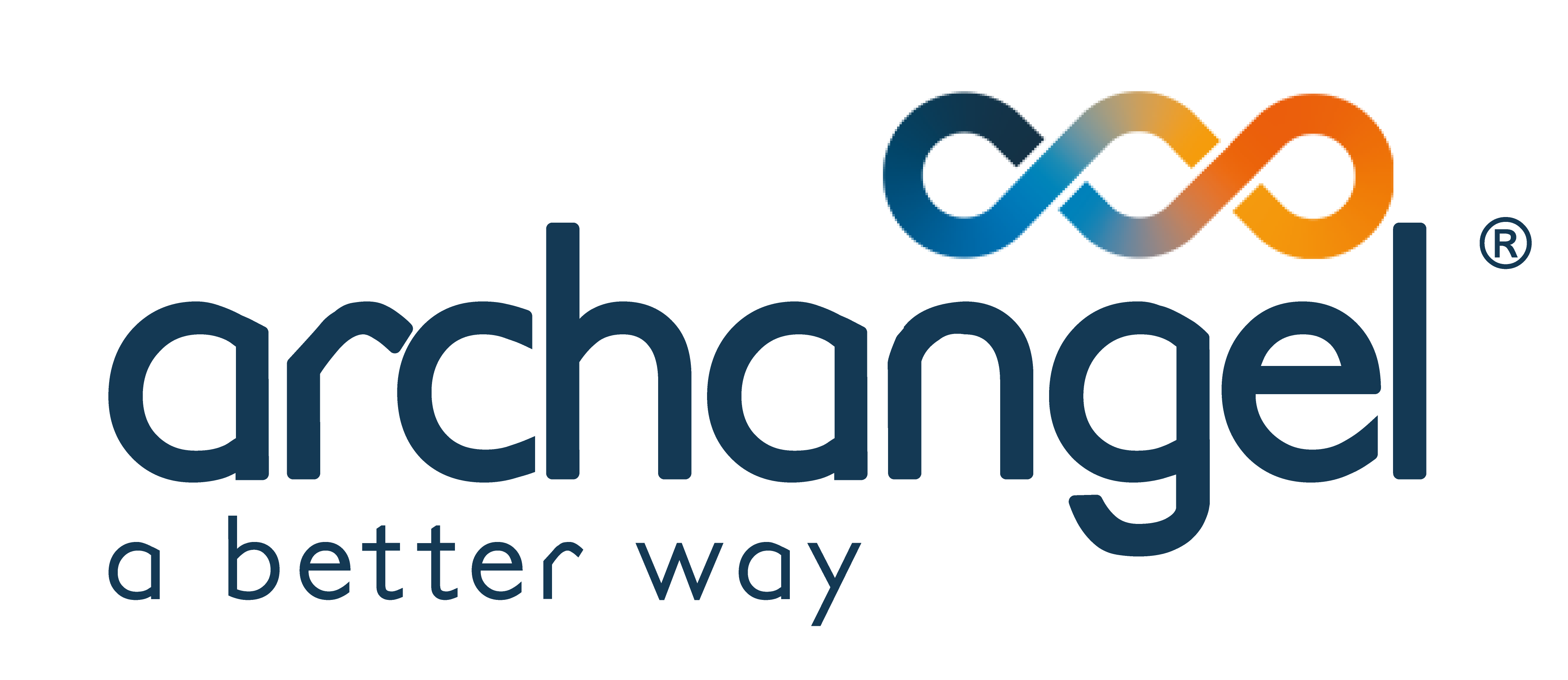 The Archangel logo, which is written in lower case letters in navy blue with a better way written underneath. It has a orange and blue symbol above the lettering