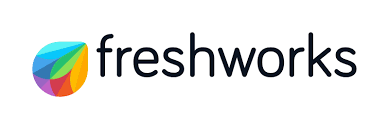 A colourful teardrop shape sybmol in rainbow colours to the left of Freshworks in lowercase written in black