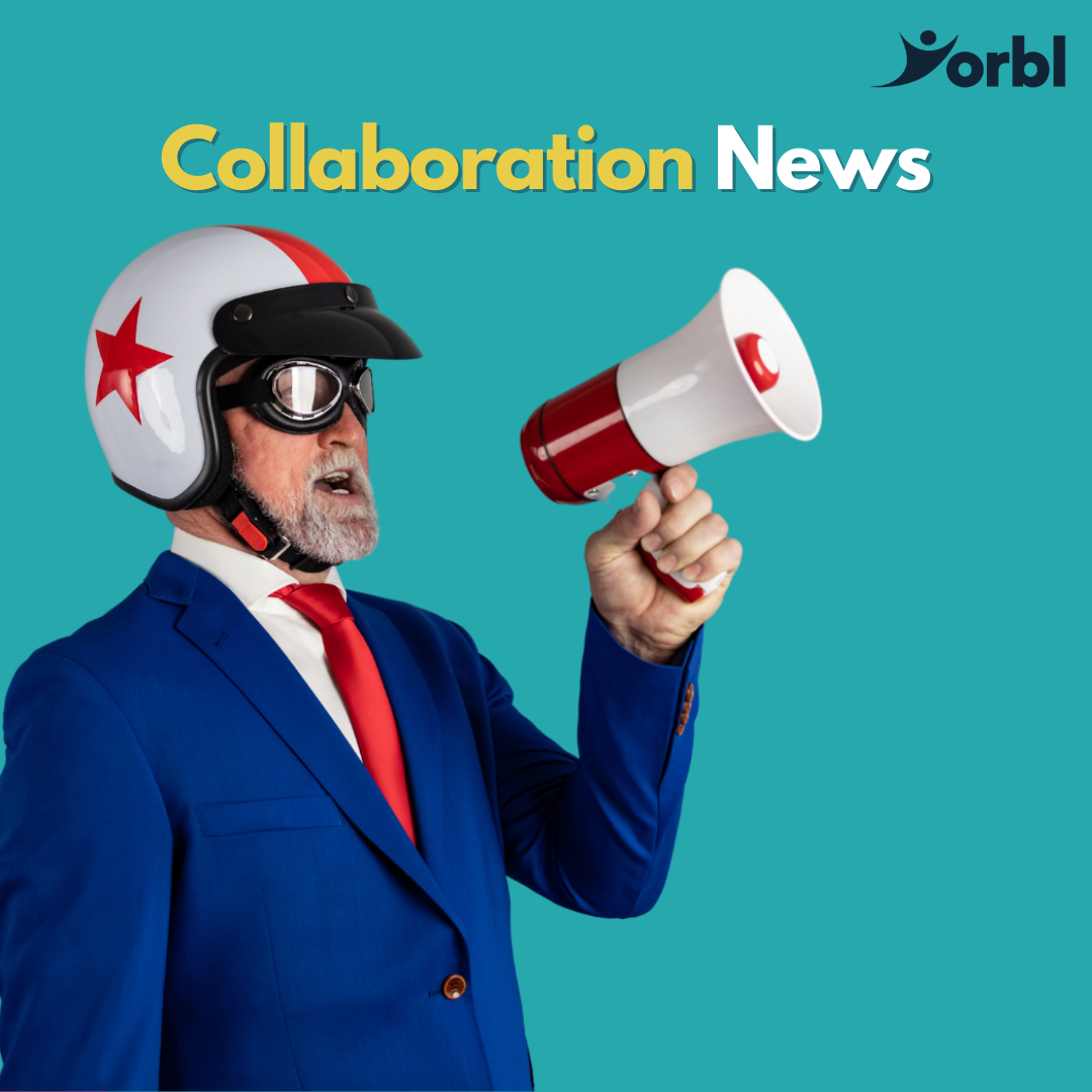 A header image portraying a senior man with a megaphone, it says "Collaboration News" as a header above the man.